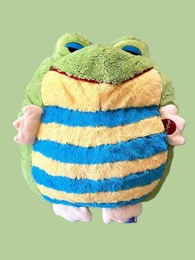 2006 Jay at Play MushaBelly Chatter Blue Striped Frog Plush (W/ SOUND)